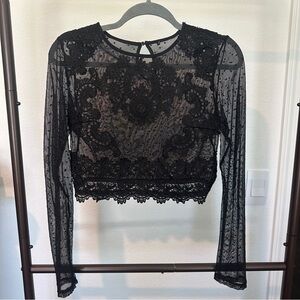Lace Detail Crop Long Sleeve Shirt